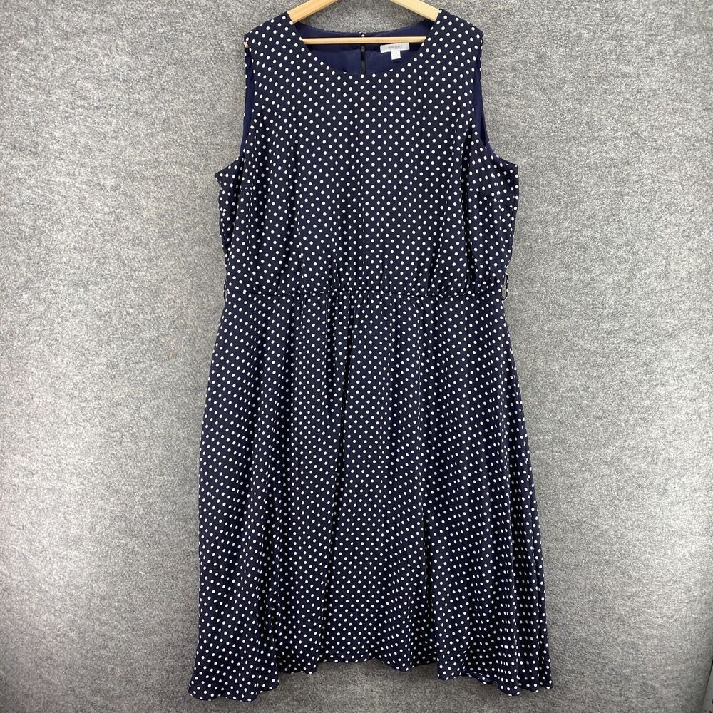Dressbarn Dress Women 24W Plus Blue Polka Dot Sheath Midi Lined Sleeveless